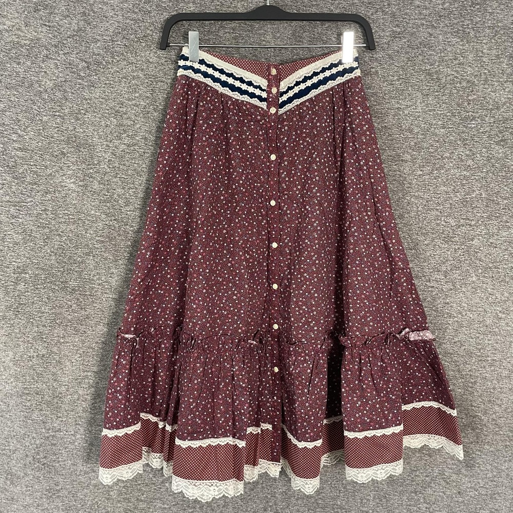 VTG Jessica's Gunnies Skirt Juniors 9 Red Floral Lace Peasant Boho Made USA